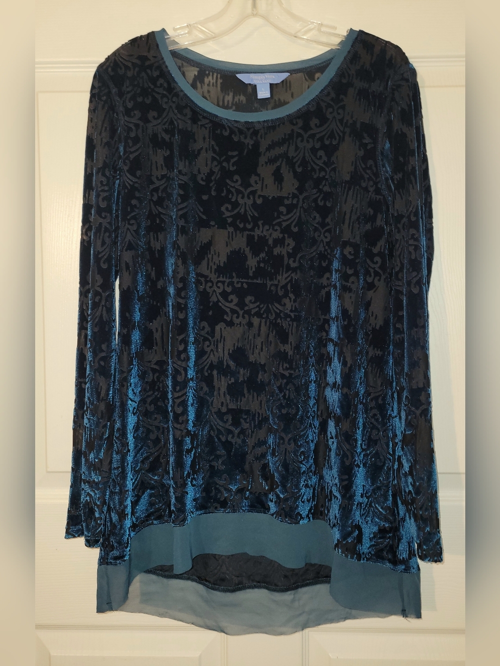 Simply Vera Wang Shirt Womens Lg Blue Velvet Burnout Sheer Dark Fairy Whimsigoth